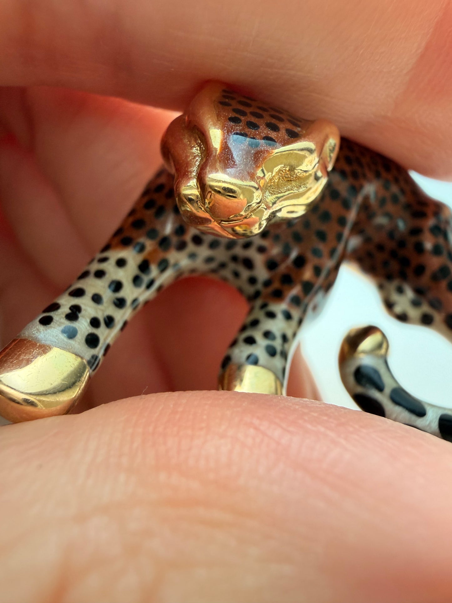 Vintage yellow 14K enamel leopard slider pendant