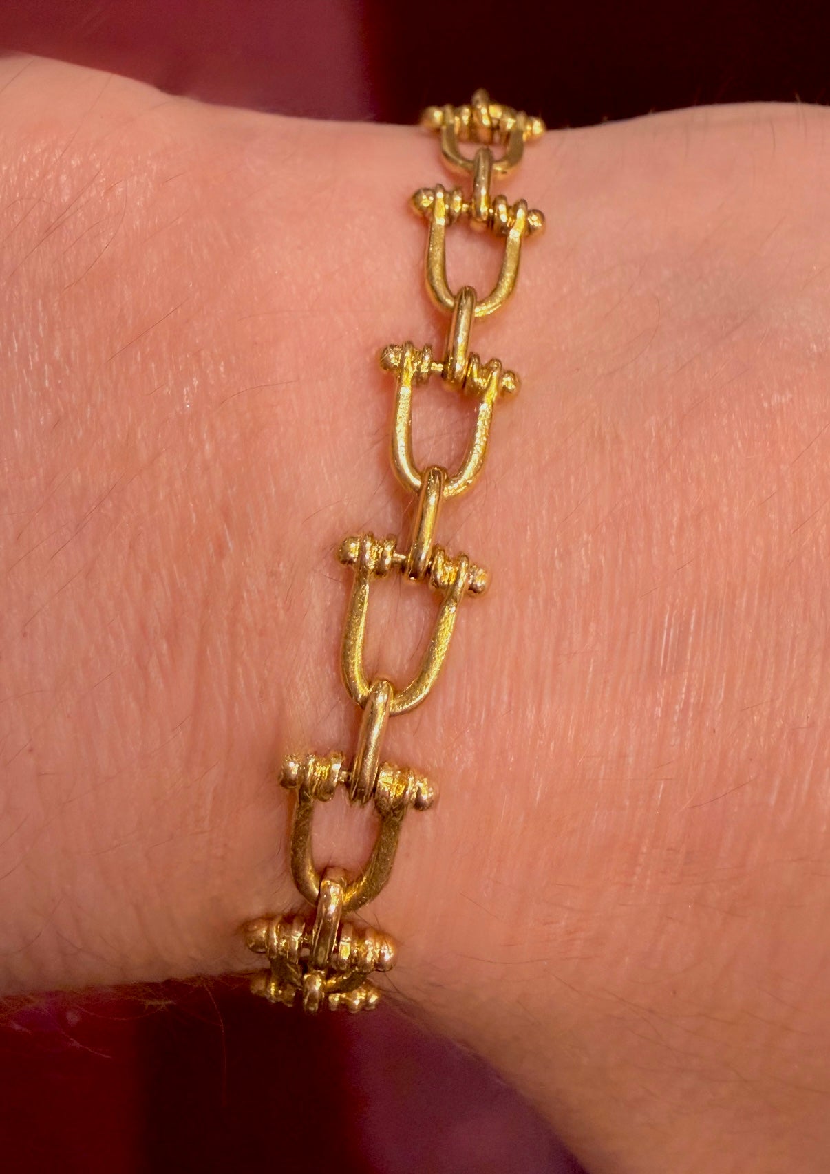 Vintage yellow 18K fancy link bracelet with 14K spring clasp, 7.5 inch