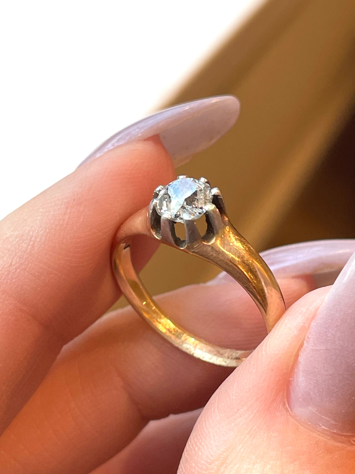 Antique yellow and white 14K gold approx .52 ctw old cut diamond ring, size 6