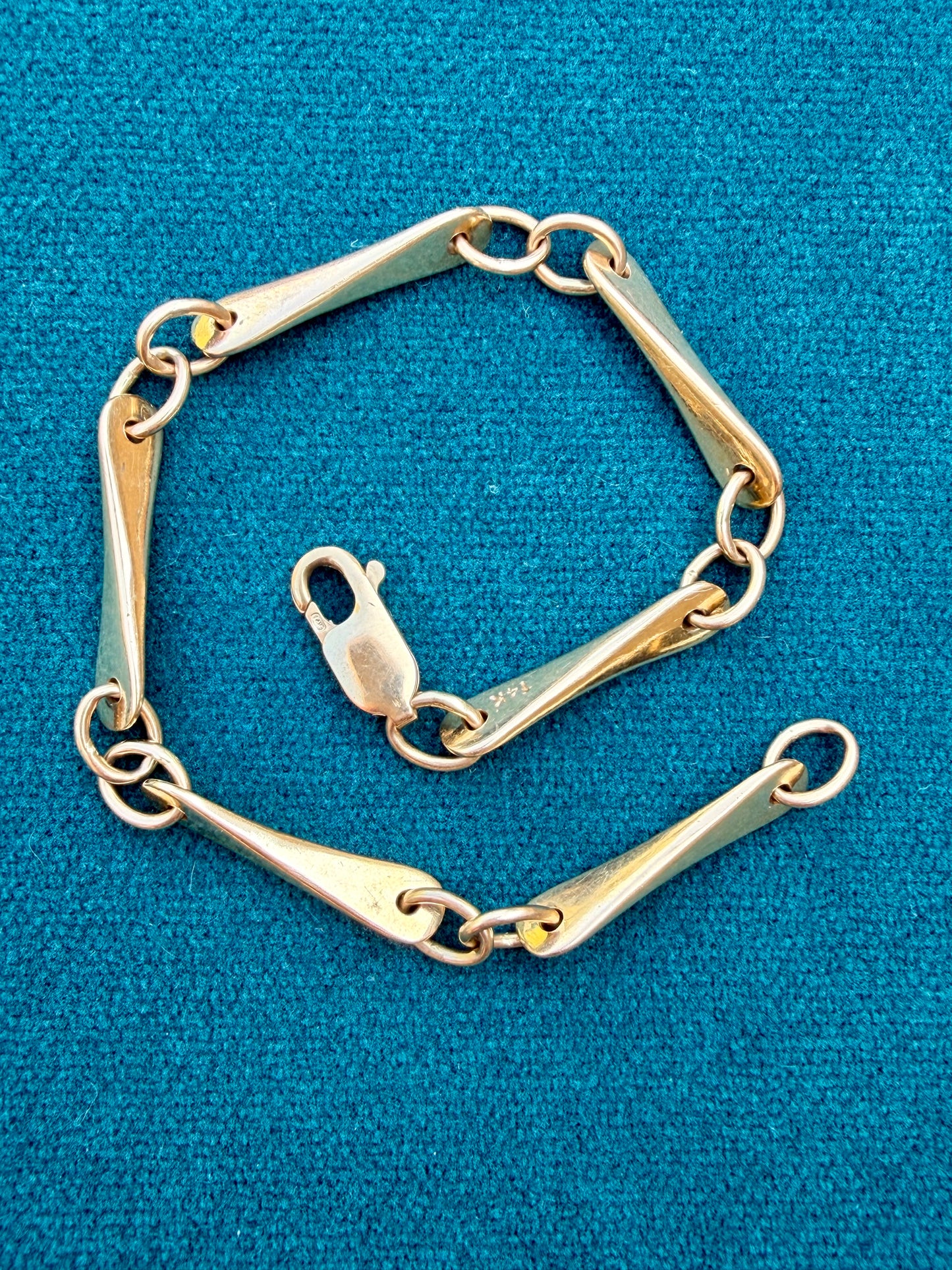 Vintage yellow 14K propeller bar link bracelet, 7.25 inch sizable