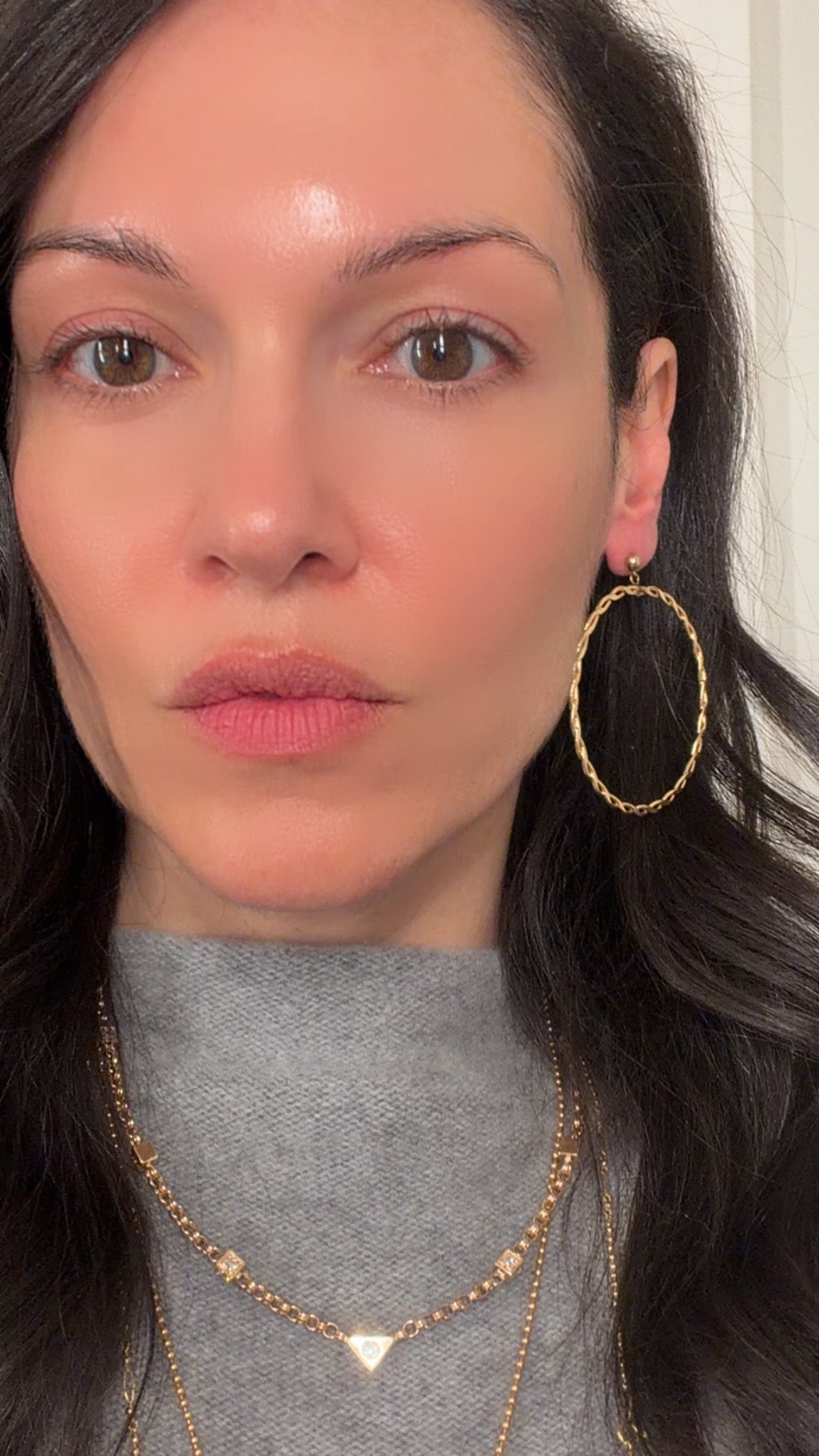 Vintage yellow 14K large twist circle dangle post earrings