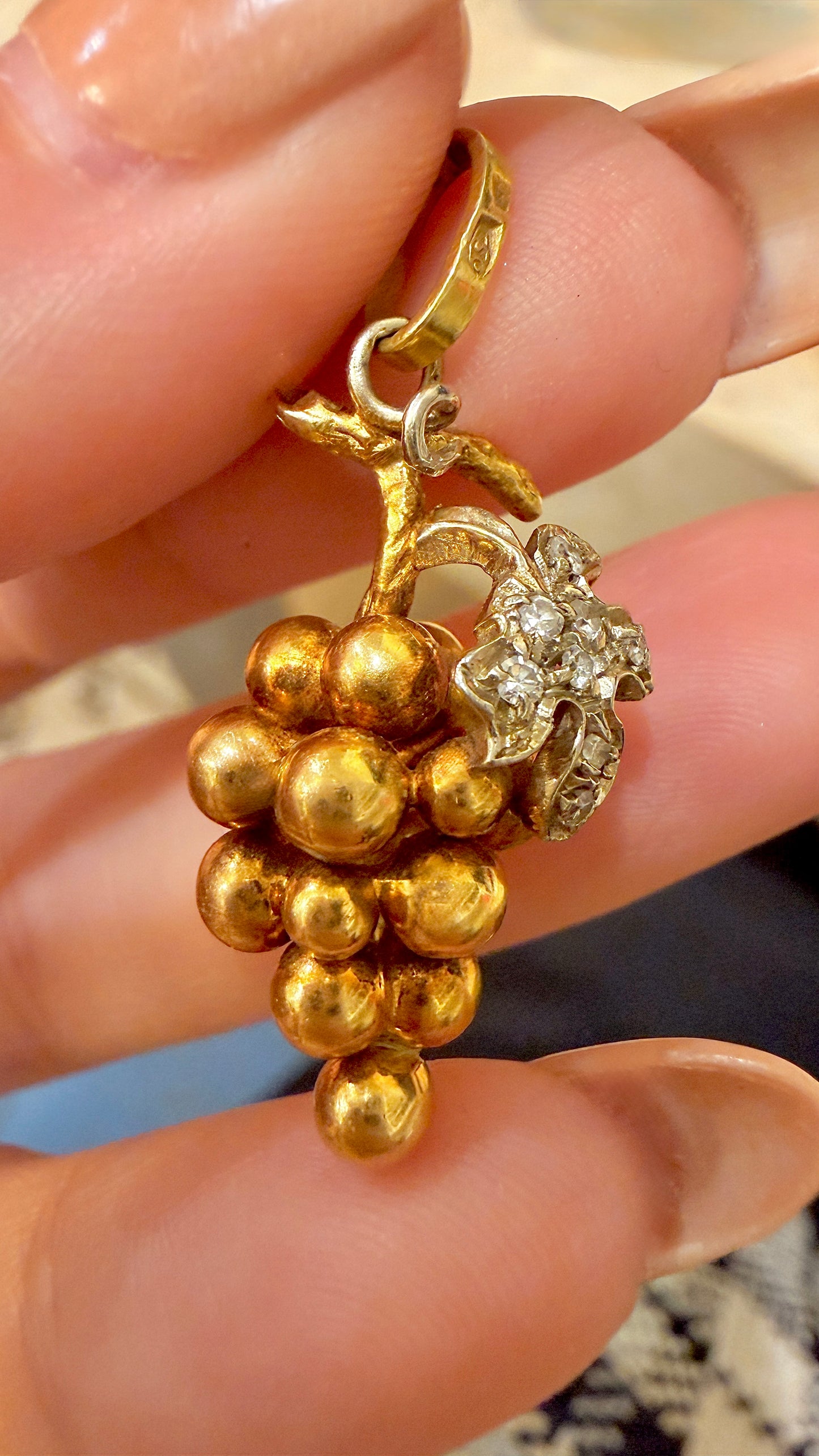 Vintage yellow 18K approx .08 ctw diamond grapes cluster pendant