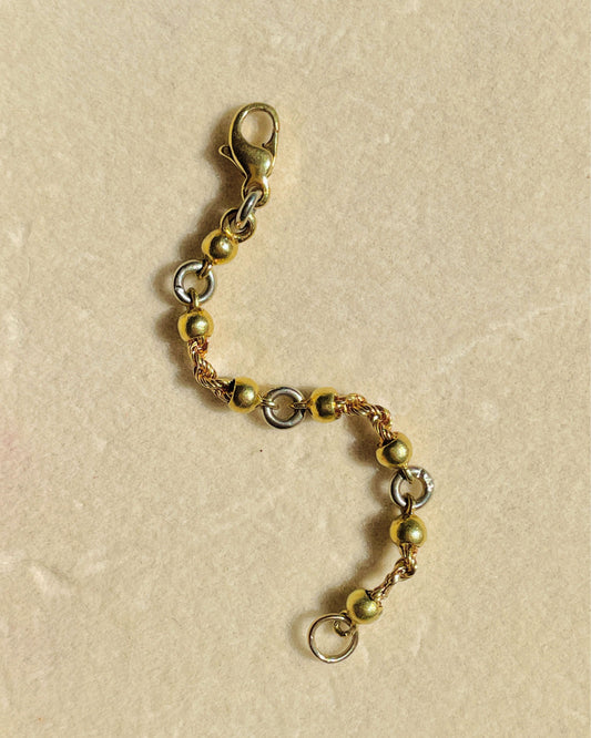 Vintage yellow and white 18K gold rope and bead chain extender, 3 and 1/8 inch long