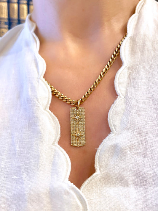 Estate yellow 14K celestial diamond tag pendant