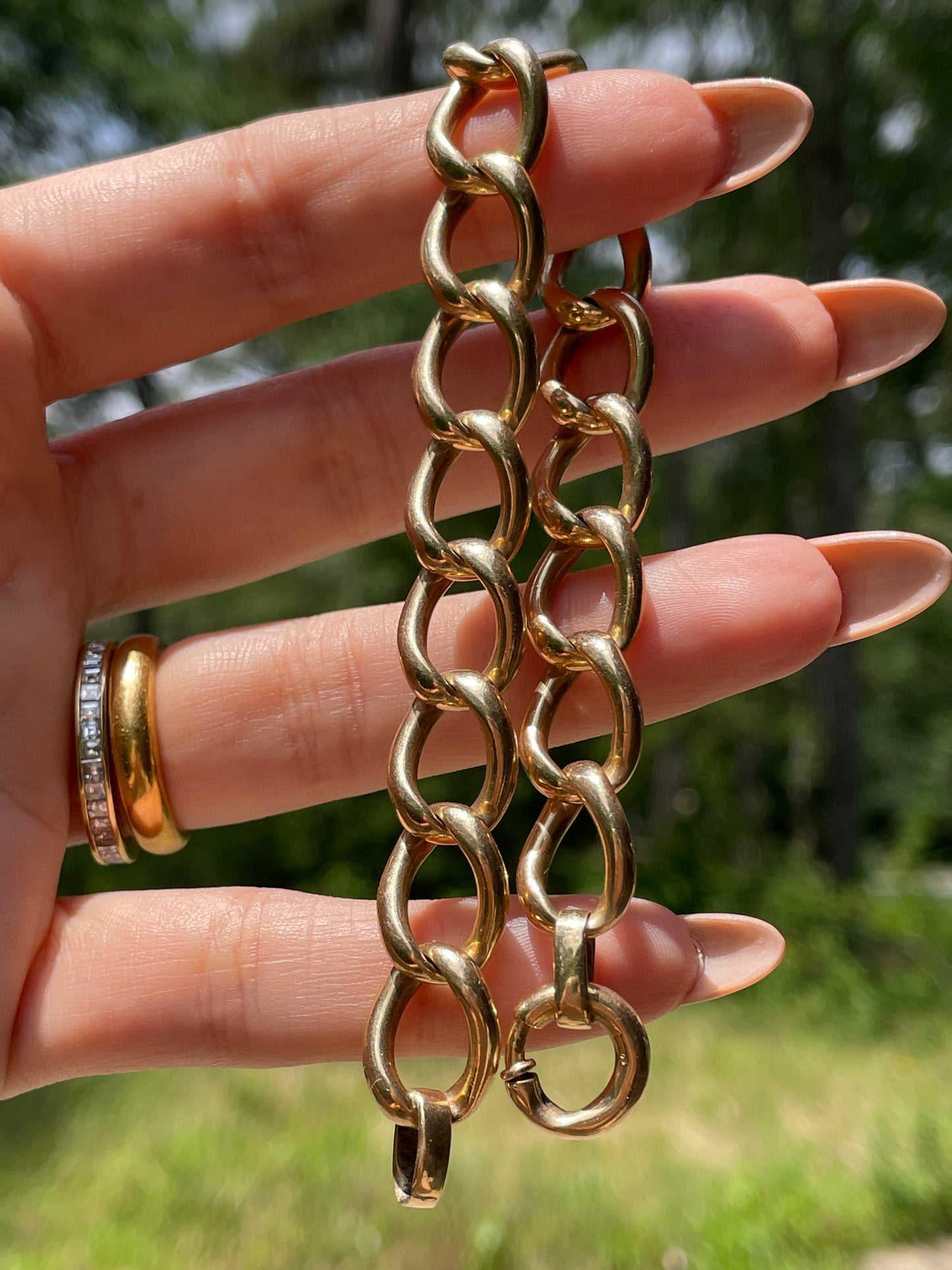 Vintage yellow 14K round open curb link bracelet, 8.25 inch and sizable