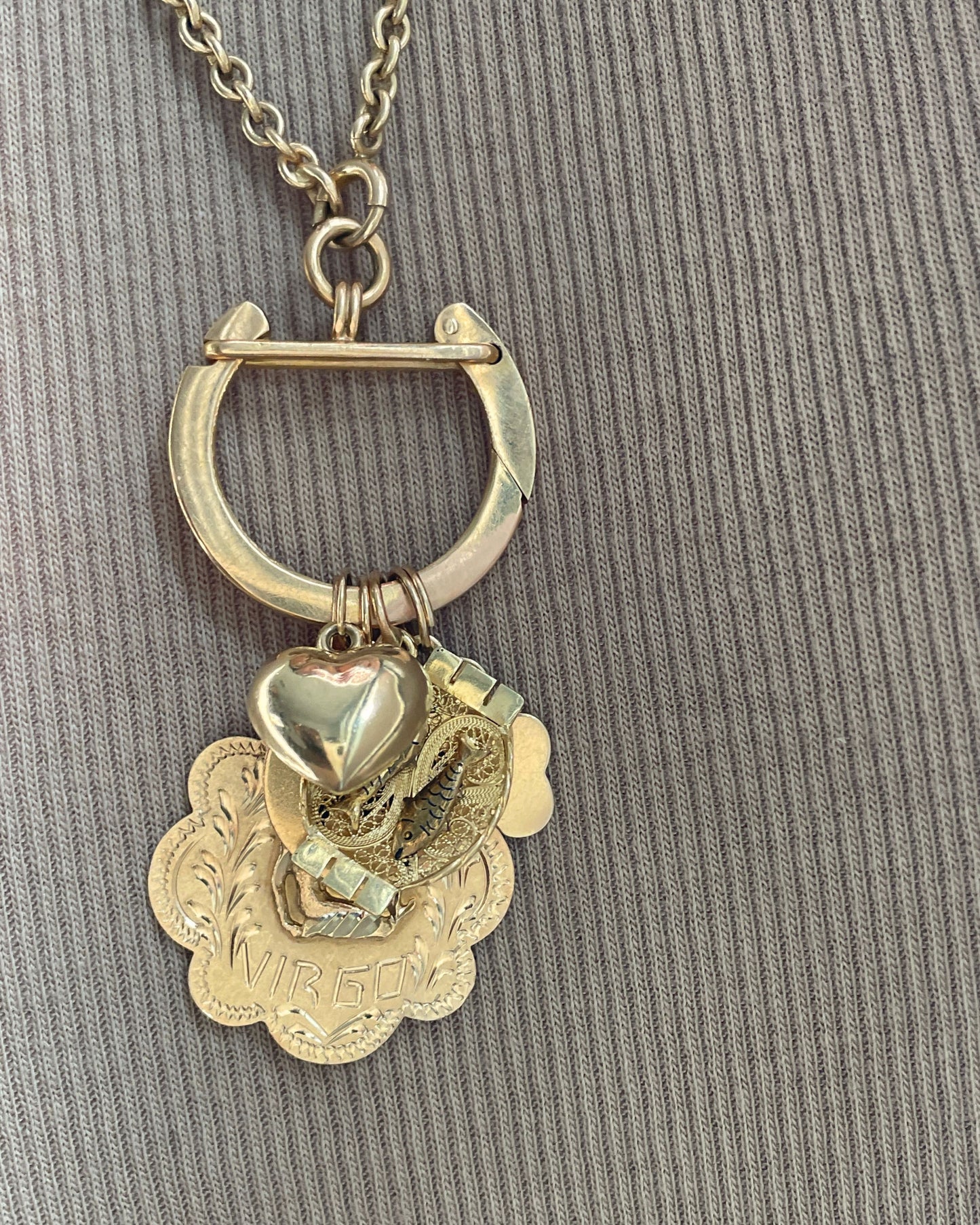 Vintage rosy yellow 18K gold large circular charm holder, 1.25 inch long