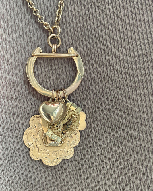 Vintage rosy yellow 18K gold large circular charm holder, 1.25 inch long
