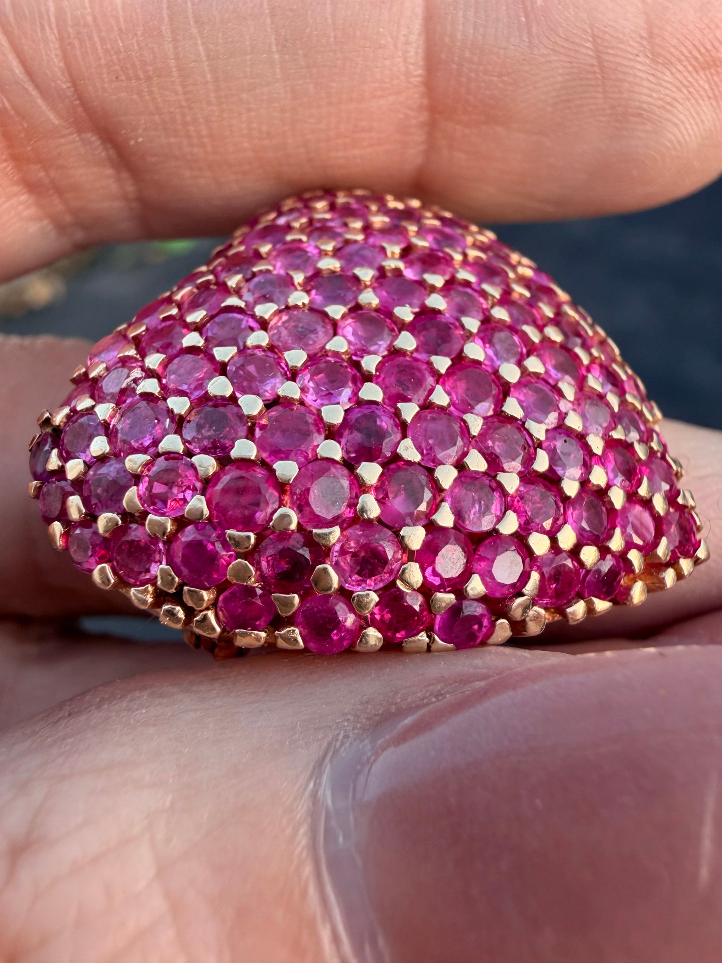 Vintage yellow 14K over 7ctw natural ruby heart pendant/brooch