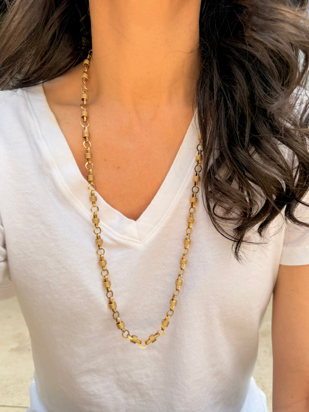 Vintage yellow 14K mix oval link chain with rope detail, 30.5 inch