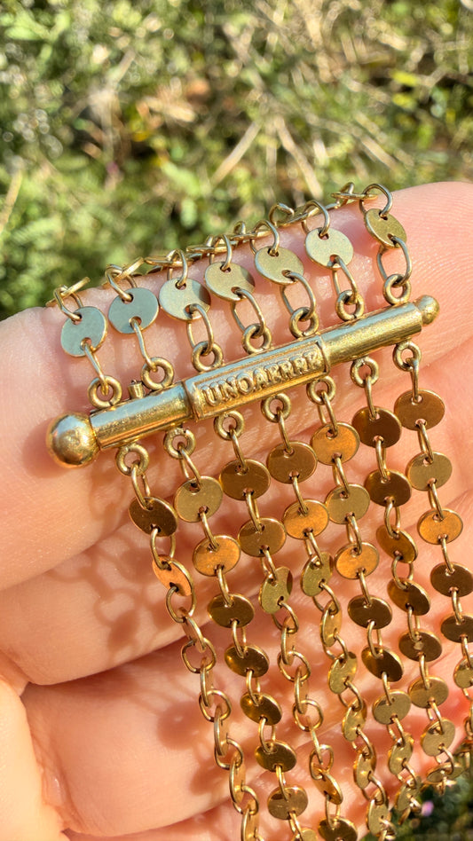 Vintage yellow 18K UnoAerre multi strand mariner link bracelet with slide clasp, 7.5 inch