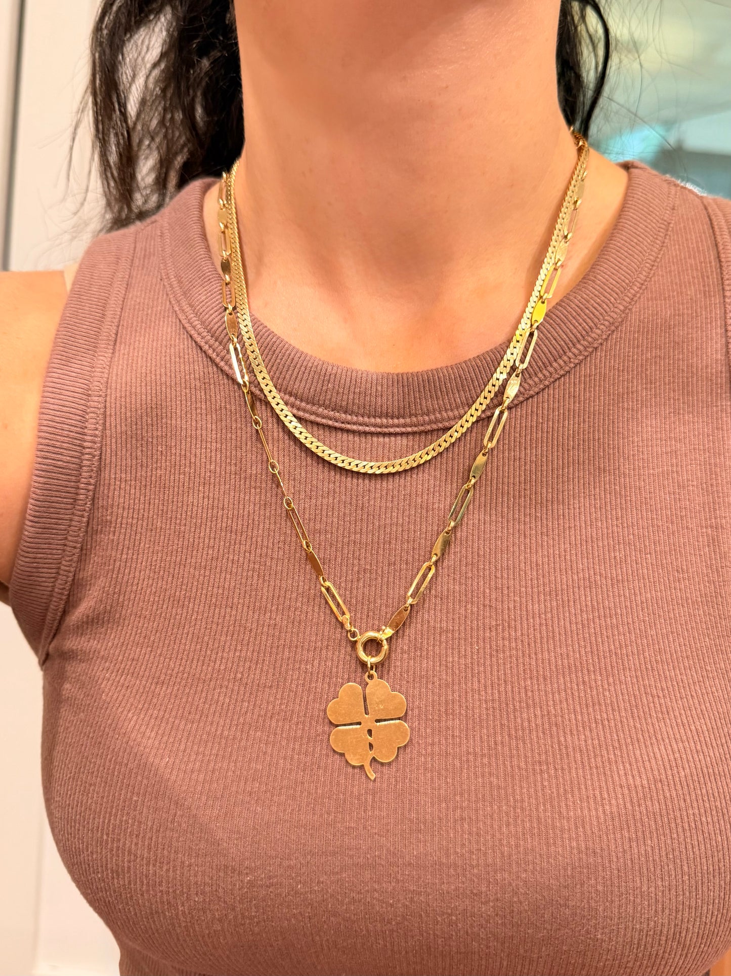 Vintage yellow 14K gold lucky four leaf clover pendant