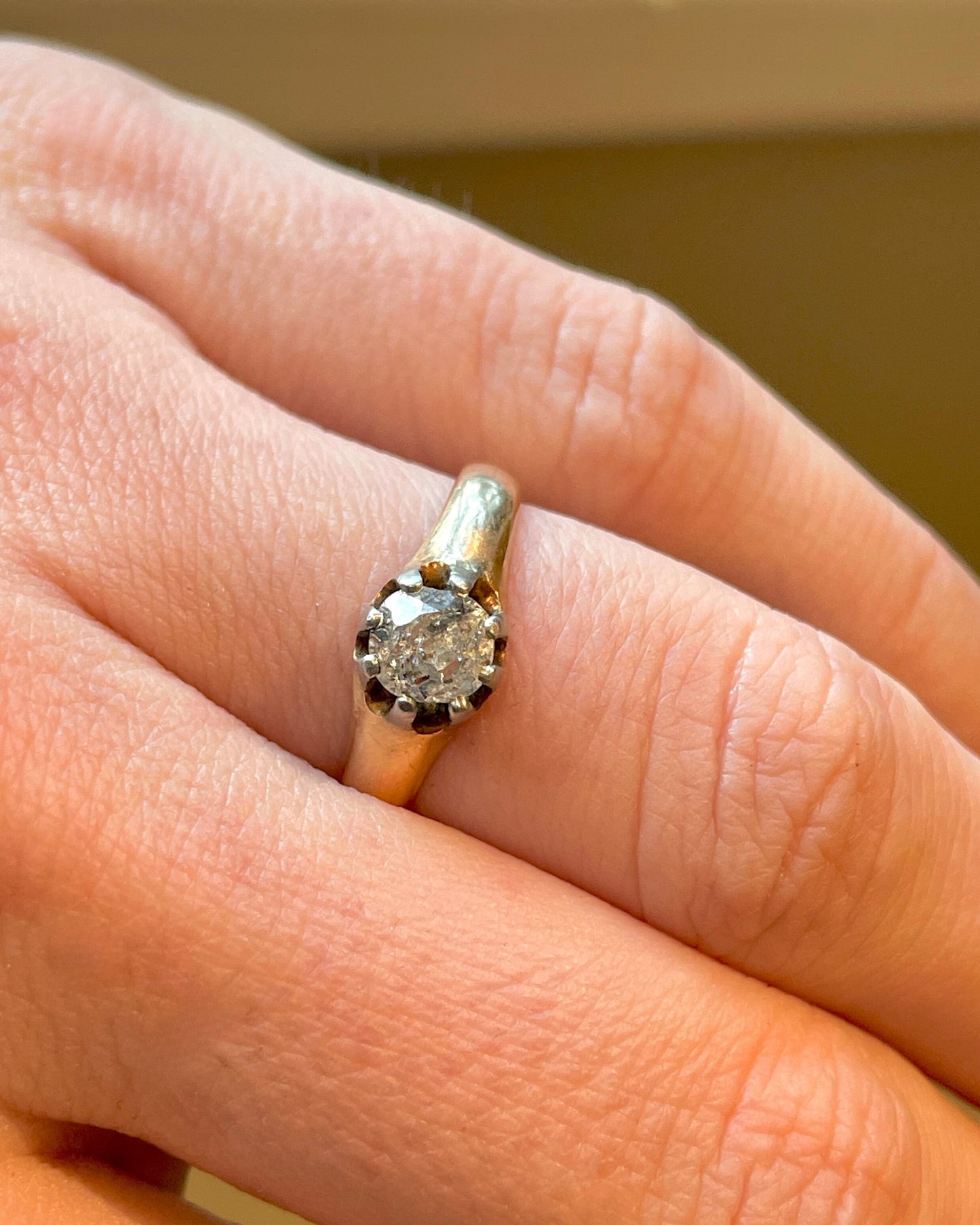 Antique yellow and white 14K gold approx .52 ctw old cut diamond ring, size 6