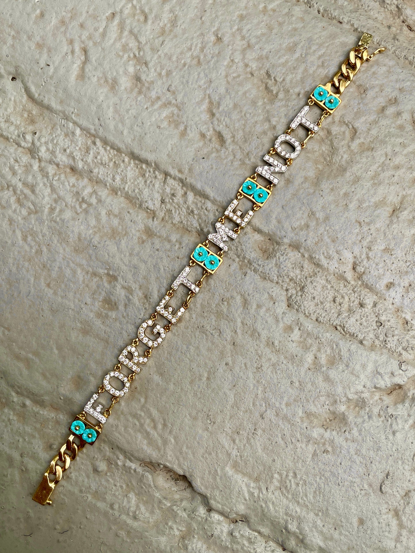 Vintage Yellow 18K turquoise and diamond Forget Me Not bracelet