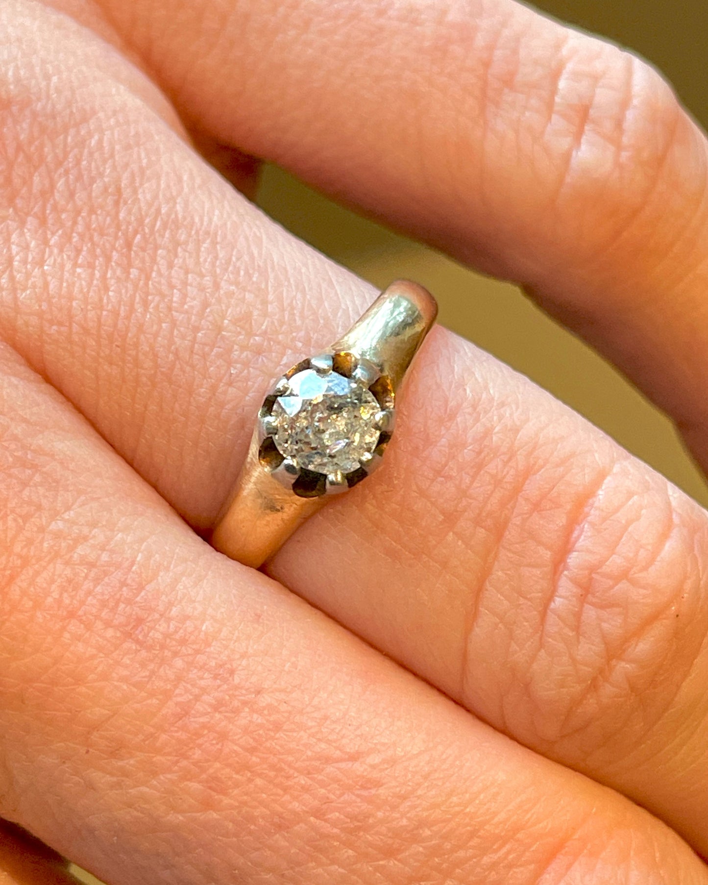 Antique yellow and white 14K gold approx .52 ctw old cut diamond ring, size 6