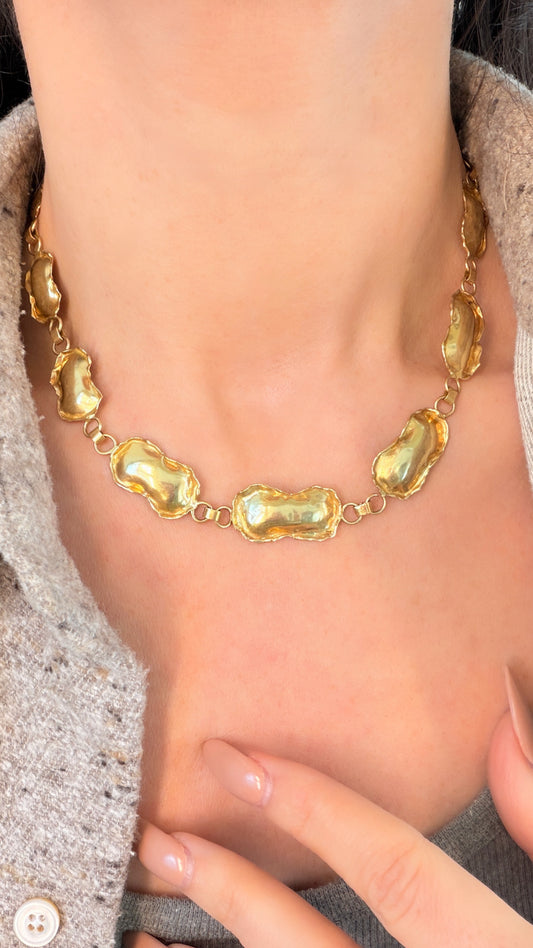 Vintage yellow 18K organic reversible petal chain, 16.5 inch