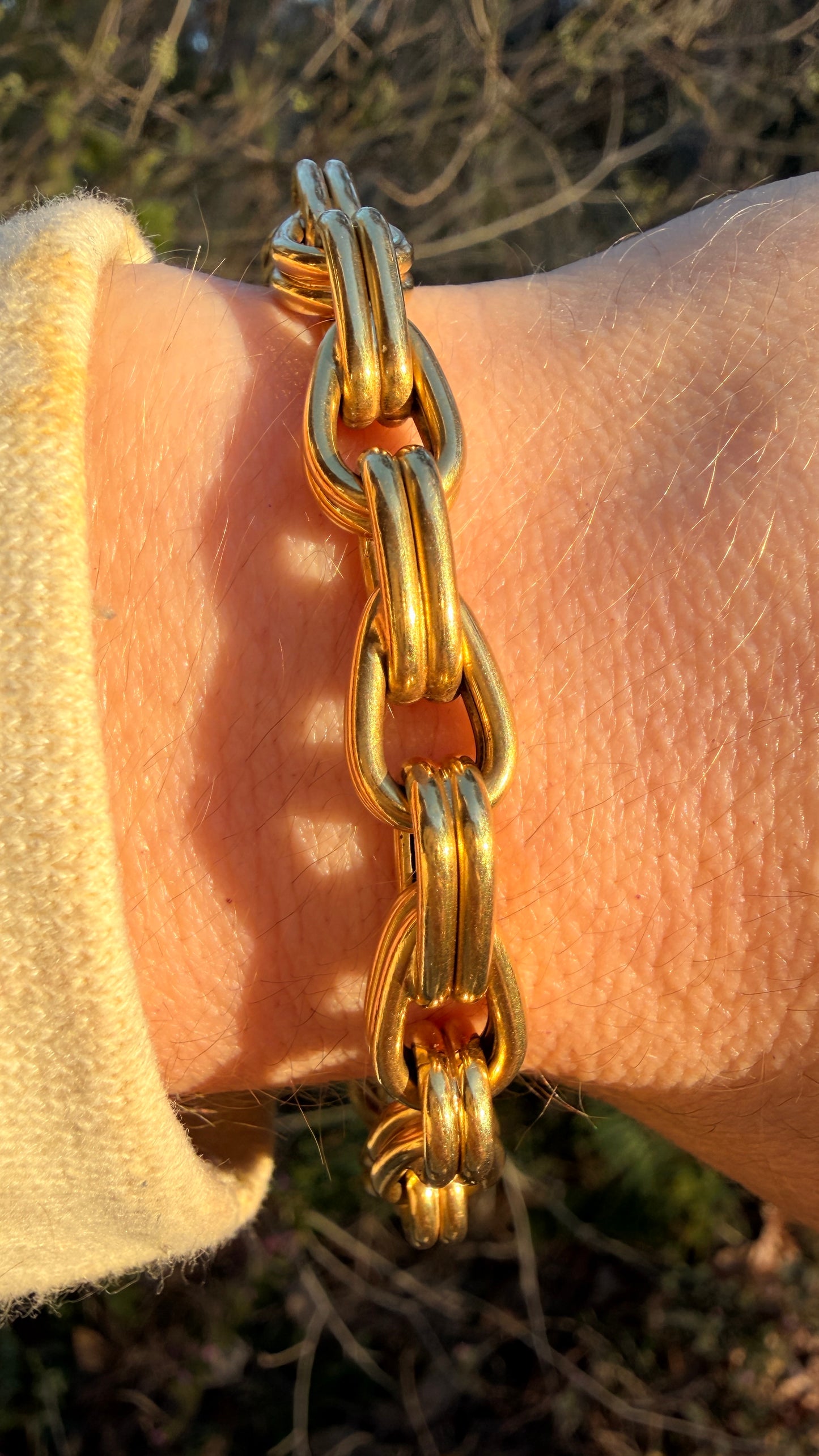 Vintage French yellow 18K round ribbed link bracelet, 7.25 inch fit