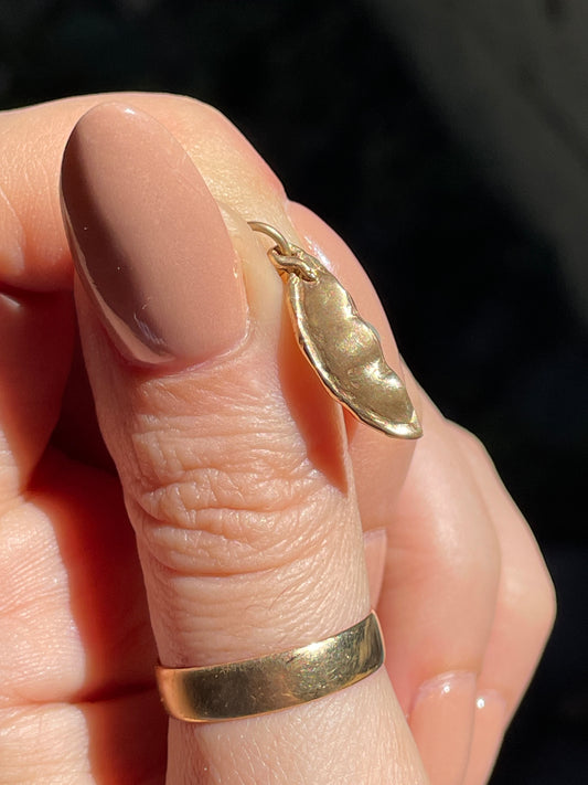 Vintage yellow 14K gold pearl peapod charm with 10K gold bale