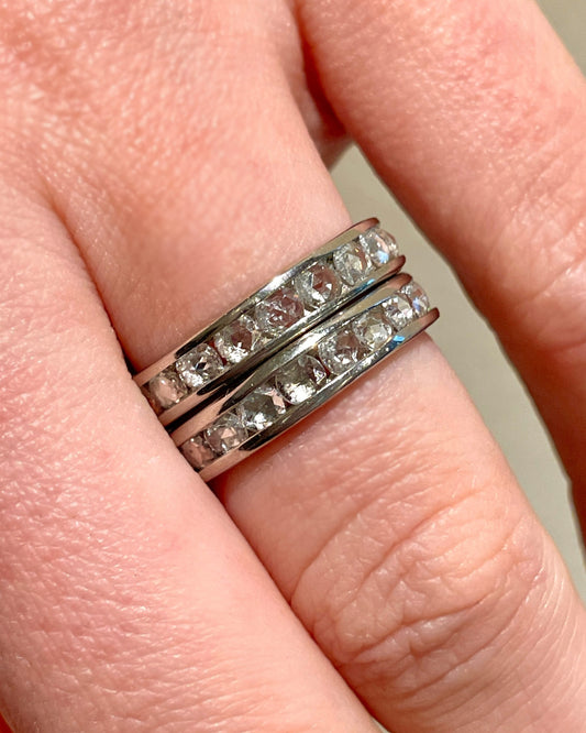 Estate platinum approx 2.8 ctw rose cut diamond eternity ring set, size 6.5