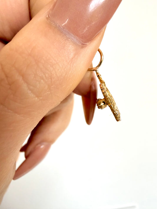 Vintage Yellow 14k and enamel crown pendant with single cut diamonds
