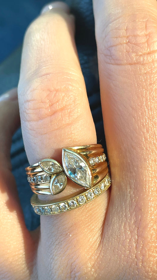 Vintage yellow 14K approx 1.25 ctw marquise diamond ring, Size 5.5-5.75