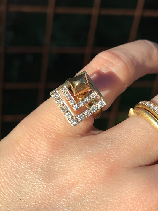 Vintage yellow 14K with other metal geometric approx .37 ctw diamond spinner ring, size 3.25
