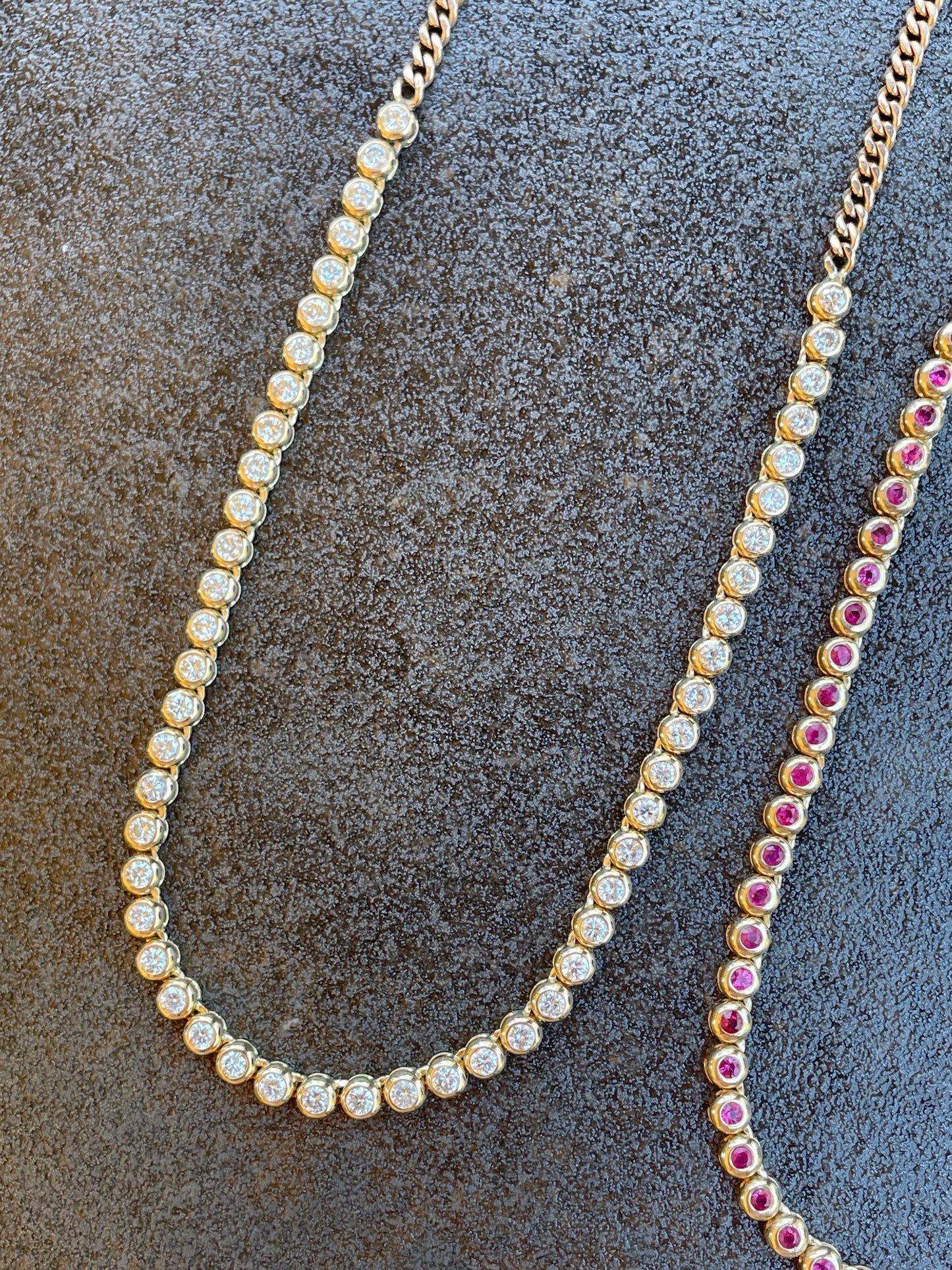 Original 3GOG yellow 14K gold approx 1.5 ctw diamond bubble watch chain necklace, 21.5 inch long with shortening option