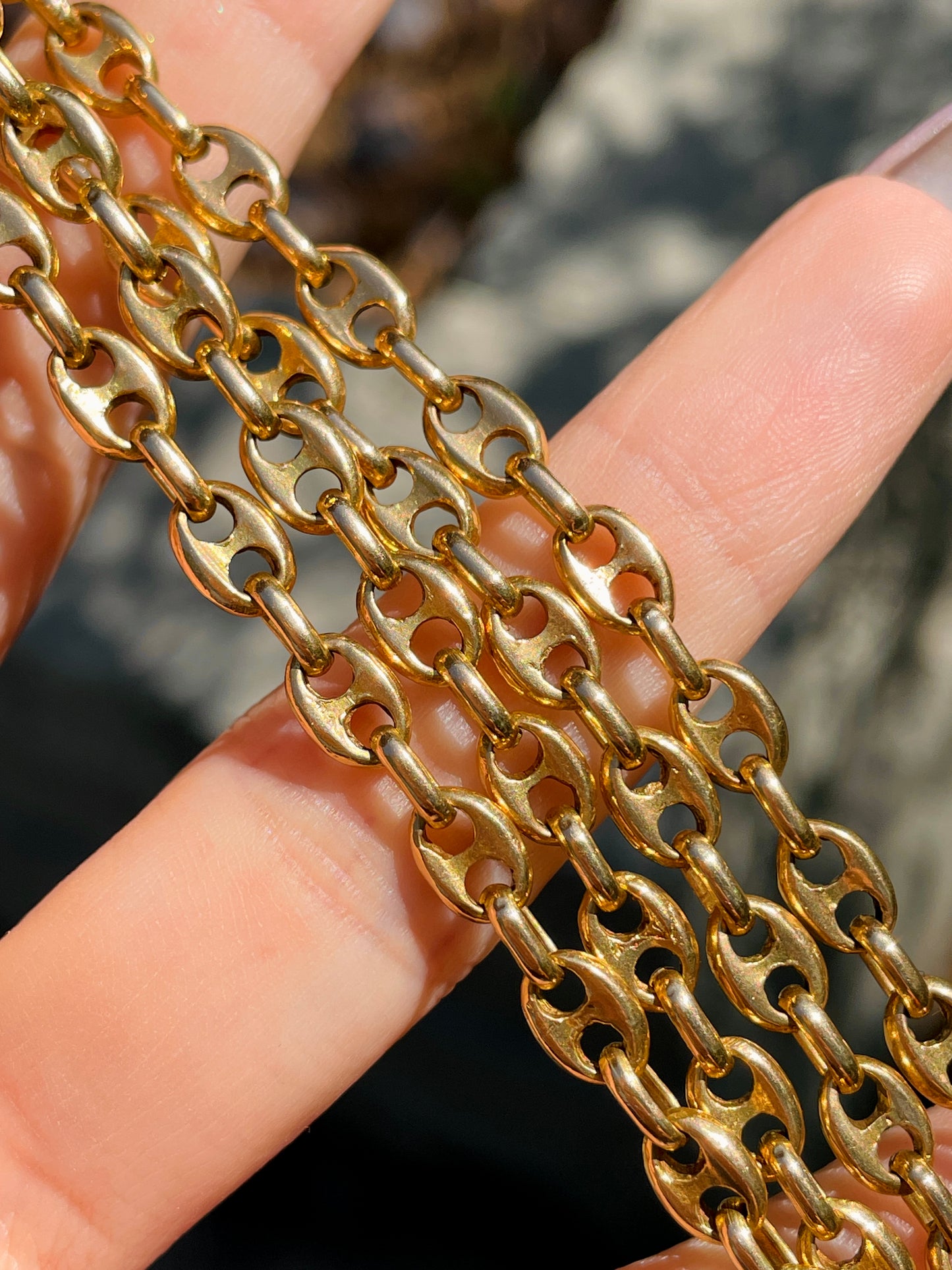 Vintage yellow 14K solid mariner chain, 35.25 inch