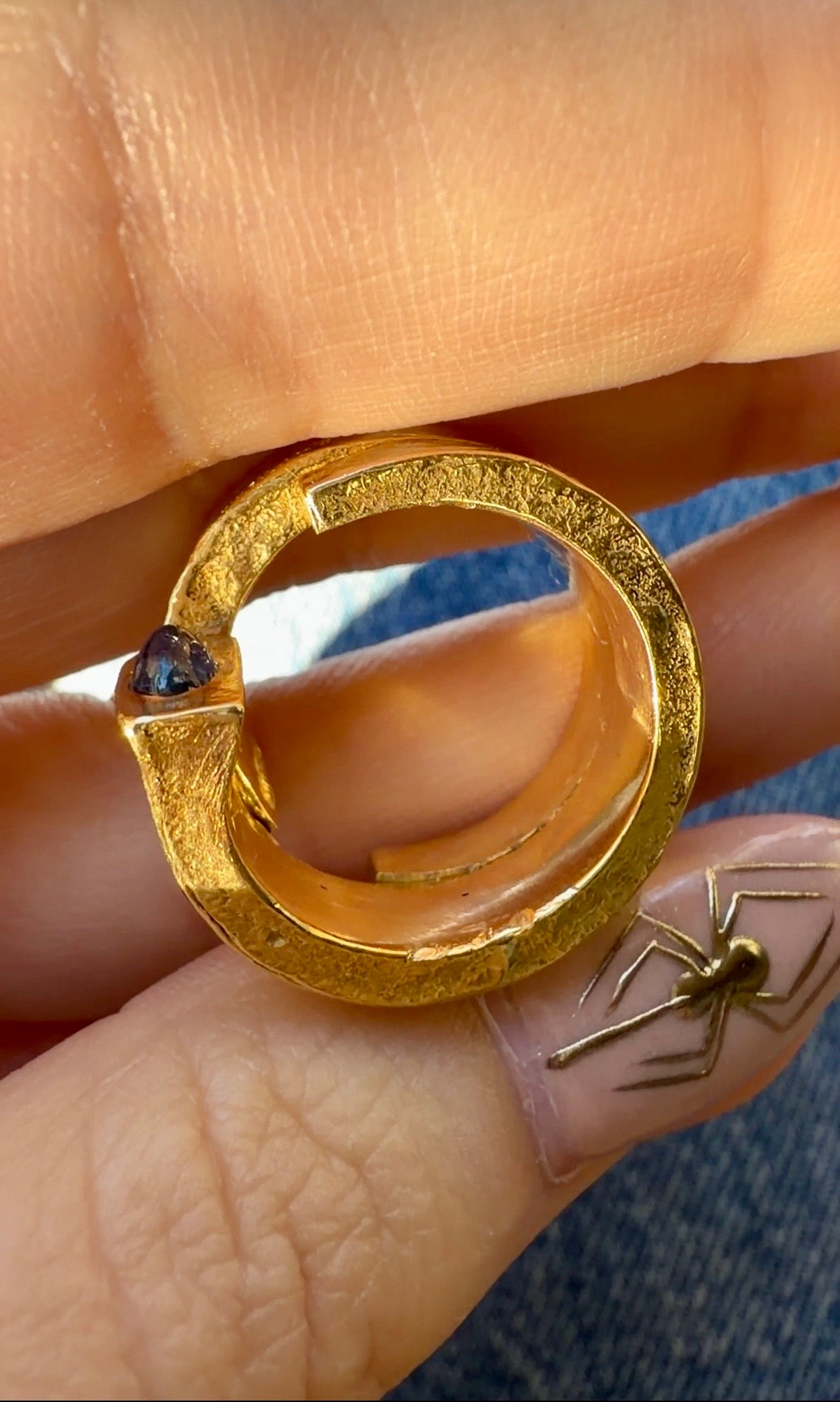 Vintage yellow 18K and sapphire cabochon double nail ring by David Webb, size 6