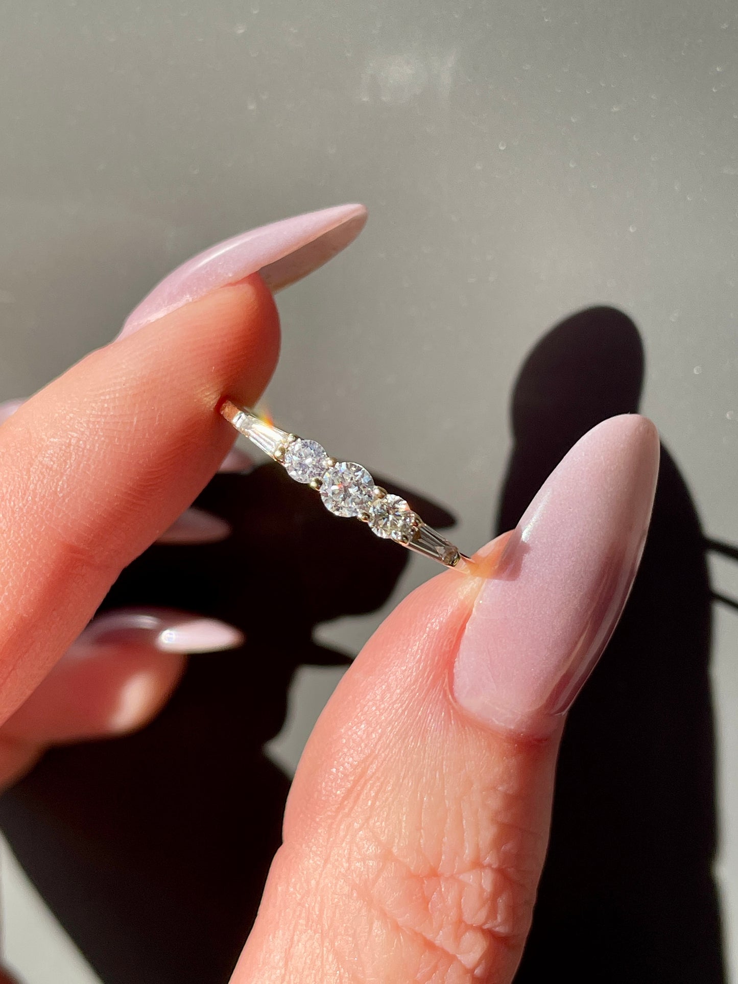 Vintage yellow 14K approx .54 ctw baguette and round diamond ring, size 7.25