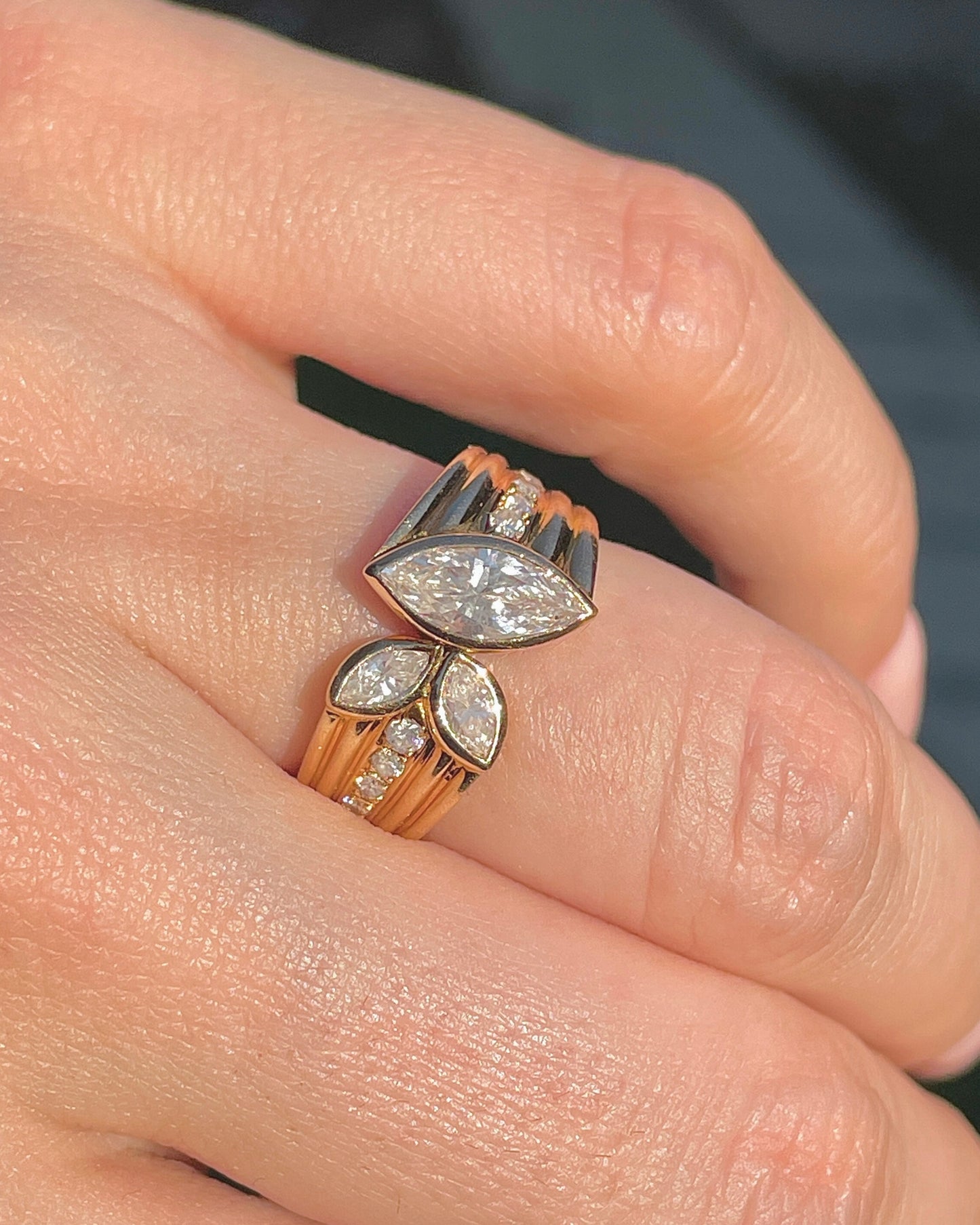 Vintage yellow 14K approx 1.25 ctw marquise diamond ring, Size 5.5-5.75