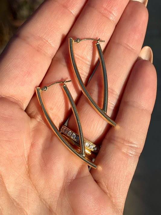 Vintage yellow 14K elongated tube hoops