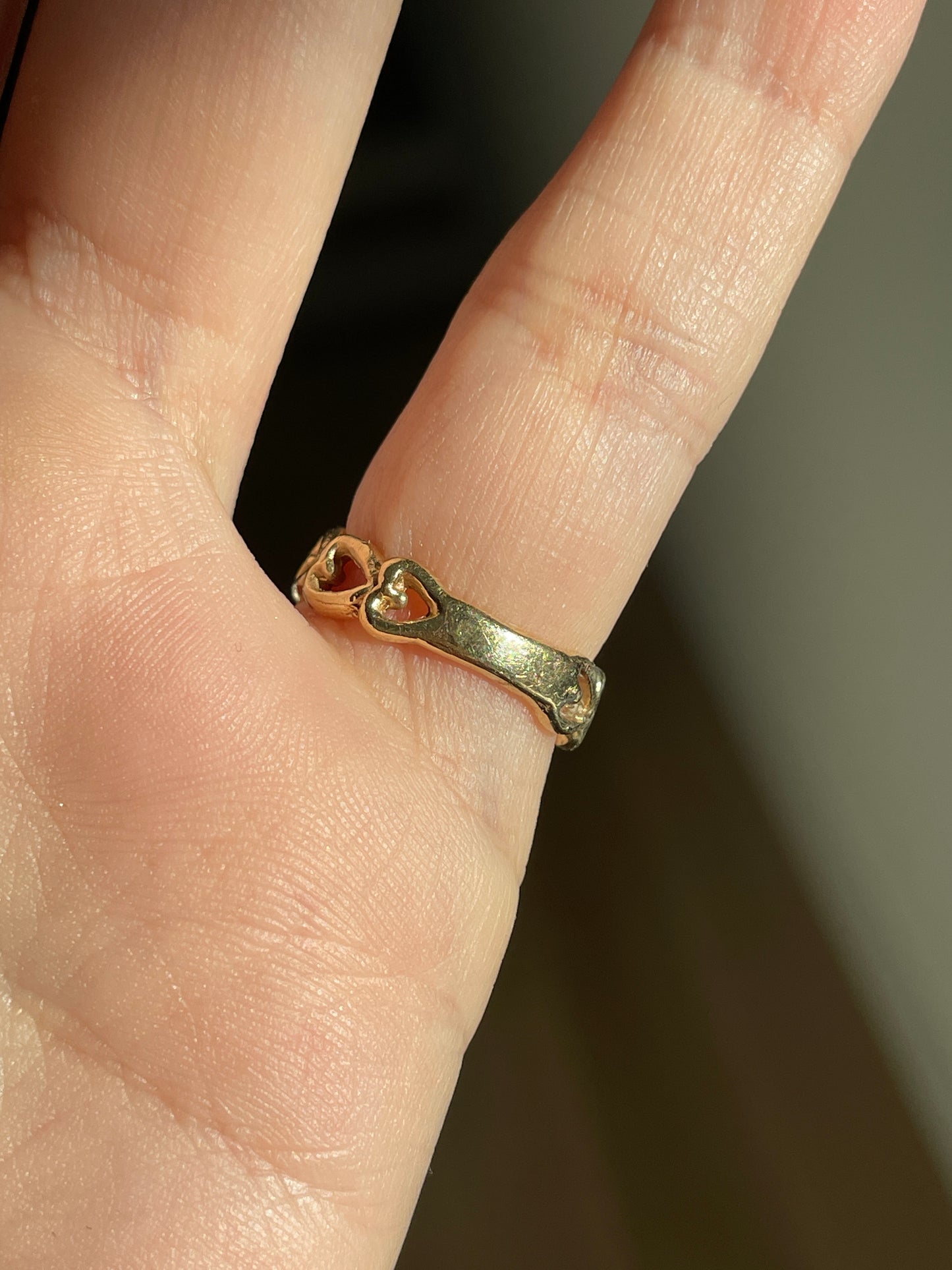 Vintage yellow and white 14K gold approx .14 ctw diamond heart charm ring, size 6.75