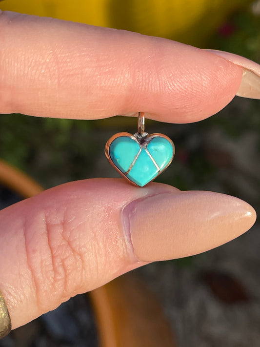 Vintage yellow 14K heart charm with turquoise