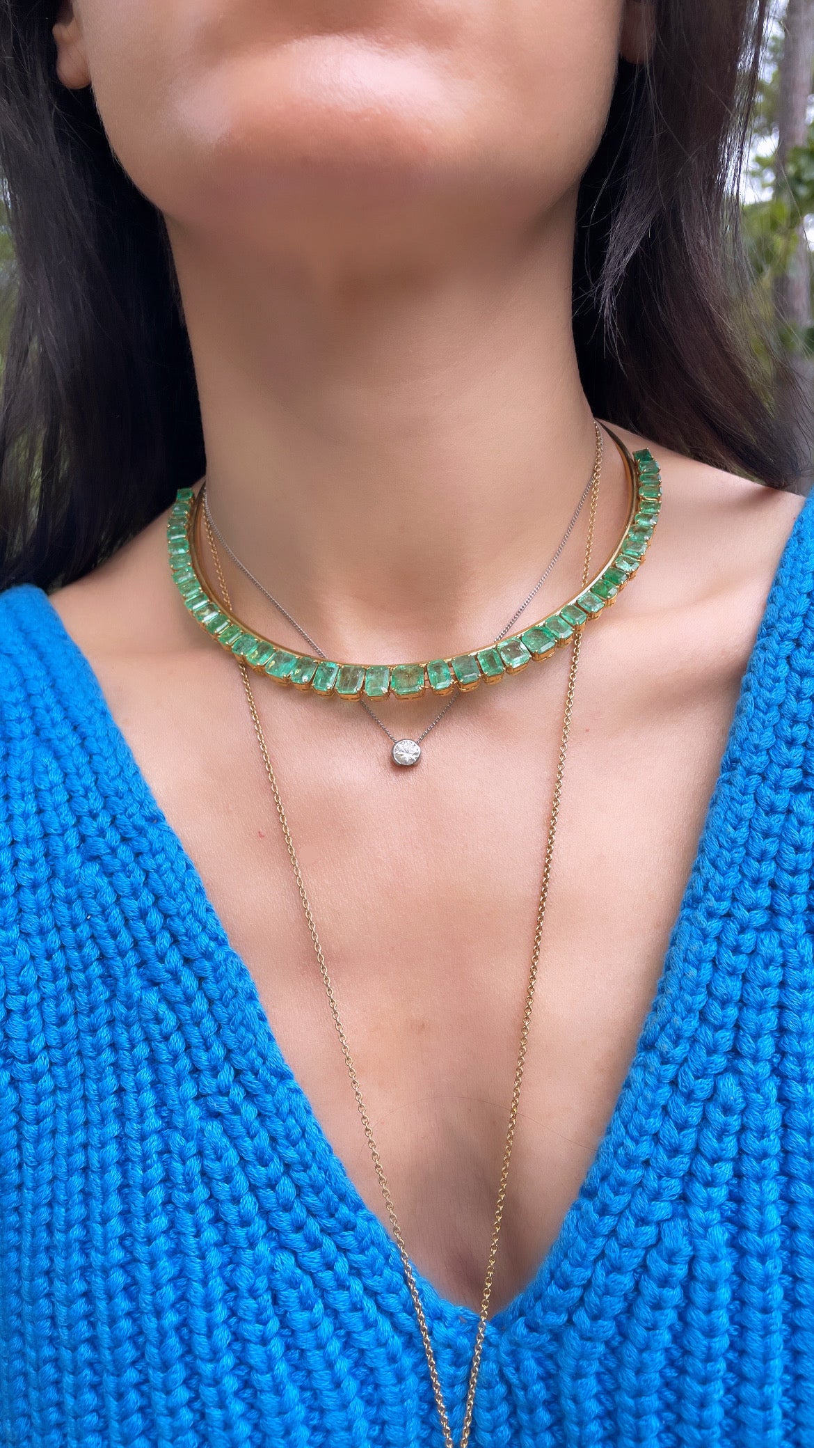 Vintage yellow 18K gold 29.3 ctw emerald statement collar