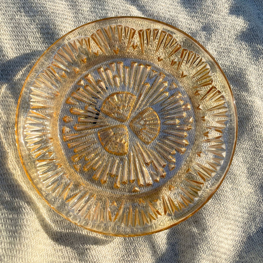 Vintage Lalique peachy caramel glass jewelry dish