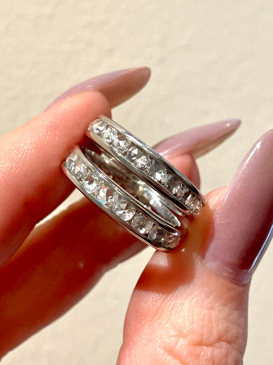 Estate platinum approx 2.8 ctw rose cut diamond eternity ring set, size 6.5