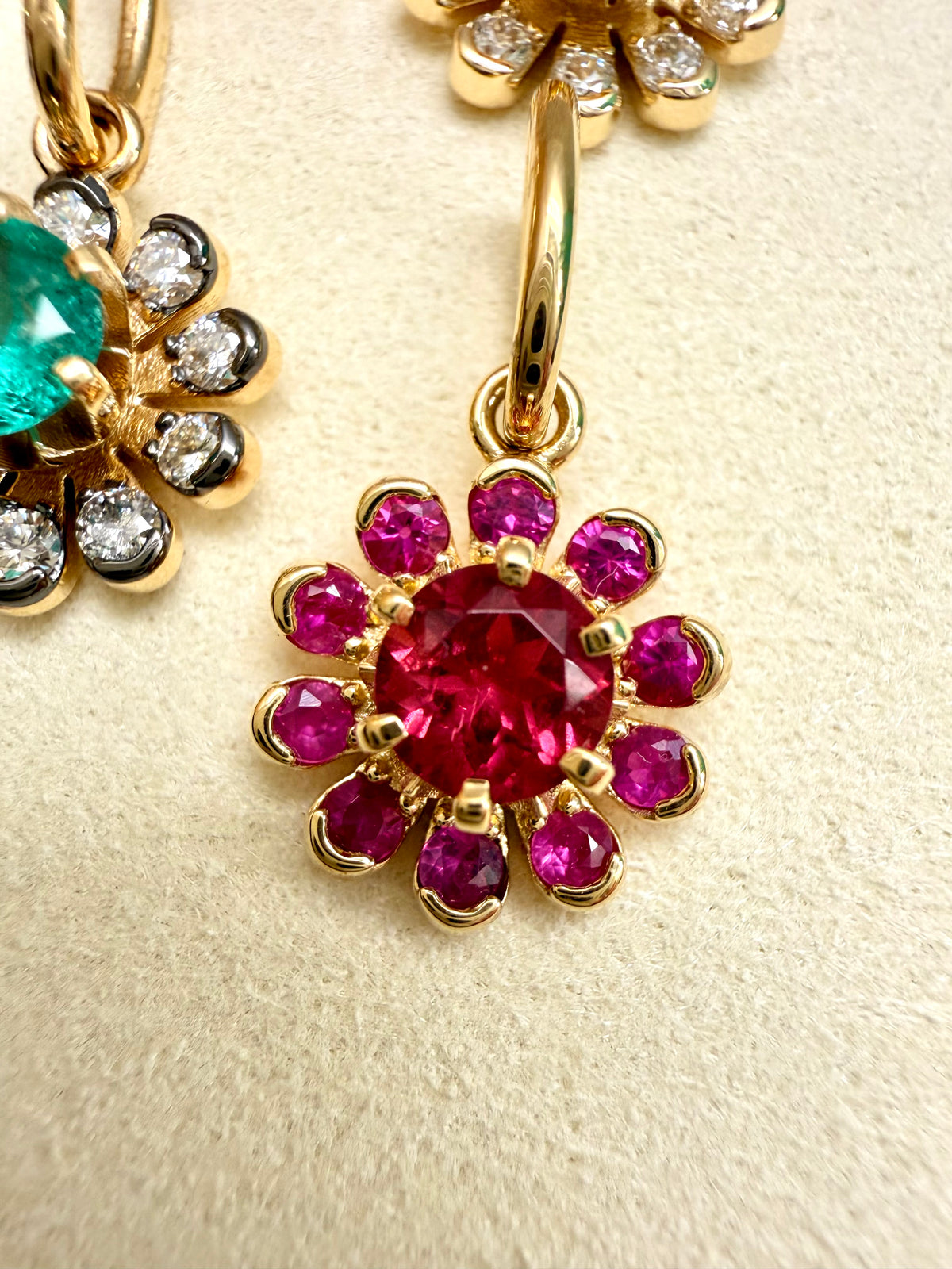 3GOG Natural Rubellite and Pink Sapphire Garden Party Flower Pendant 18K