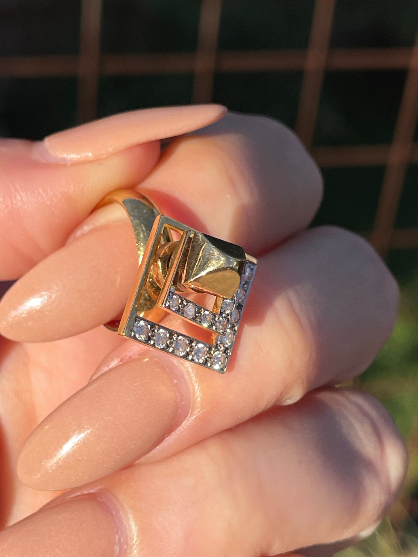 Vintage yellow 14K with other metal geometric approx .37 ctw diamond spinner ring, size 3.25
