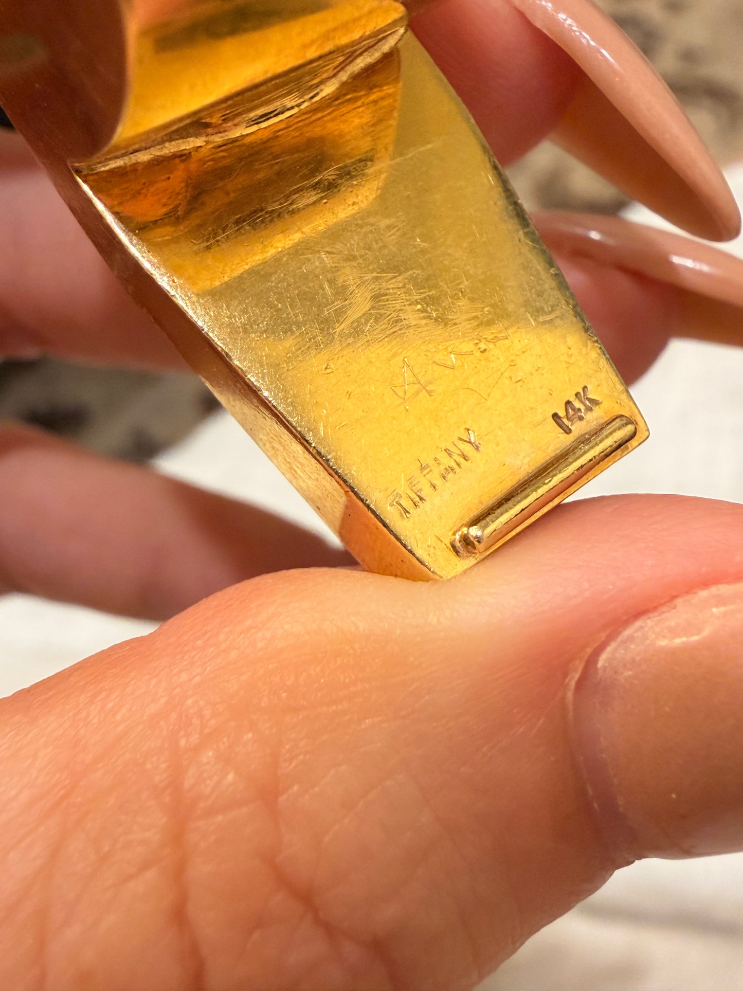 Vintage XL Tiffany and Co yellow 14K gold whistle pendant