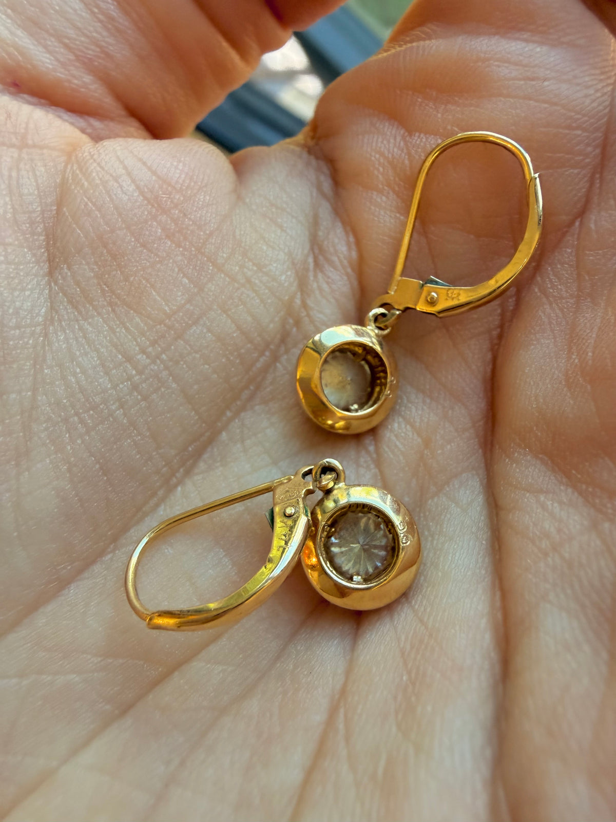 Vintage yellow 14K gold and approx .9 ctw diamond leverback earrings