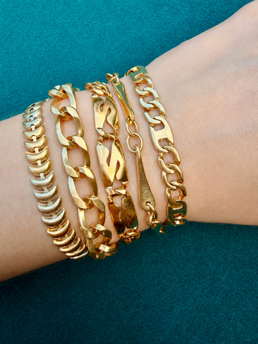 Vintage yellow 14K mariner and curb link bracelet, 8 and 3/8 inch sizable