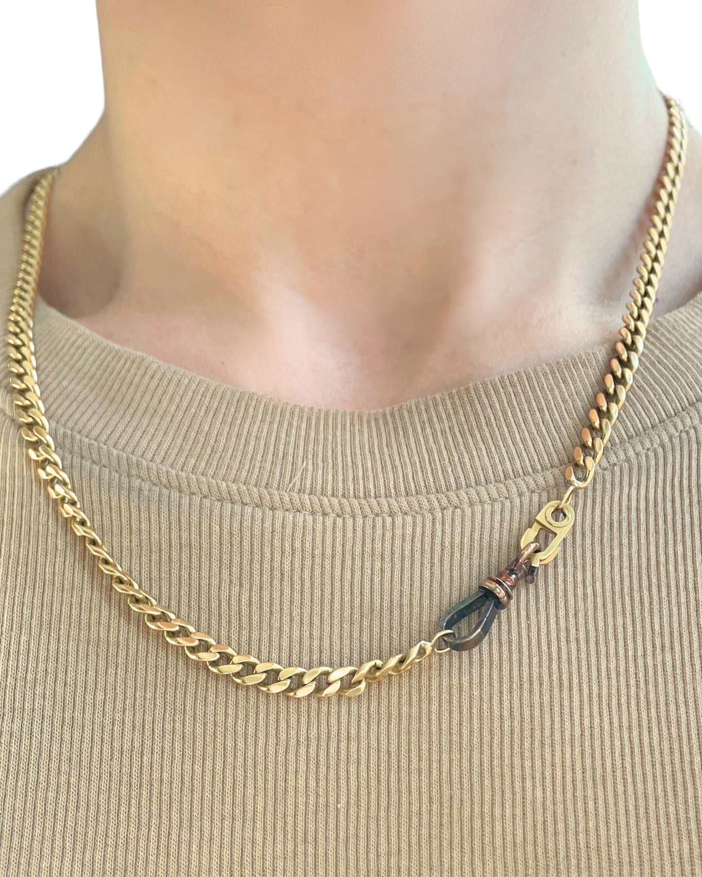 Antique oxidized yellow 14K dog clip clasp, 7/8 inch long