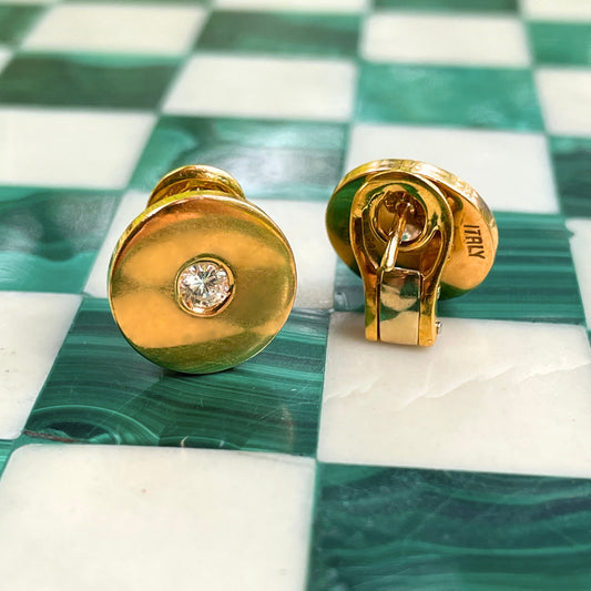 Vintage Bvlgari yellow 18K and diamond disc omega back earrings