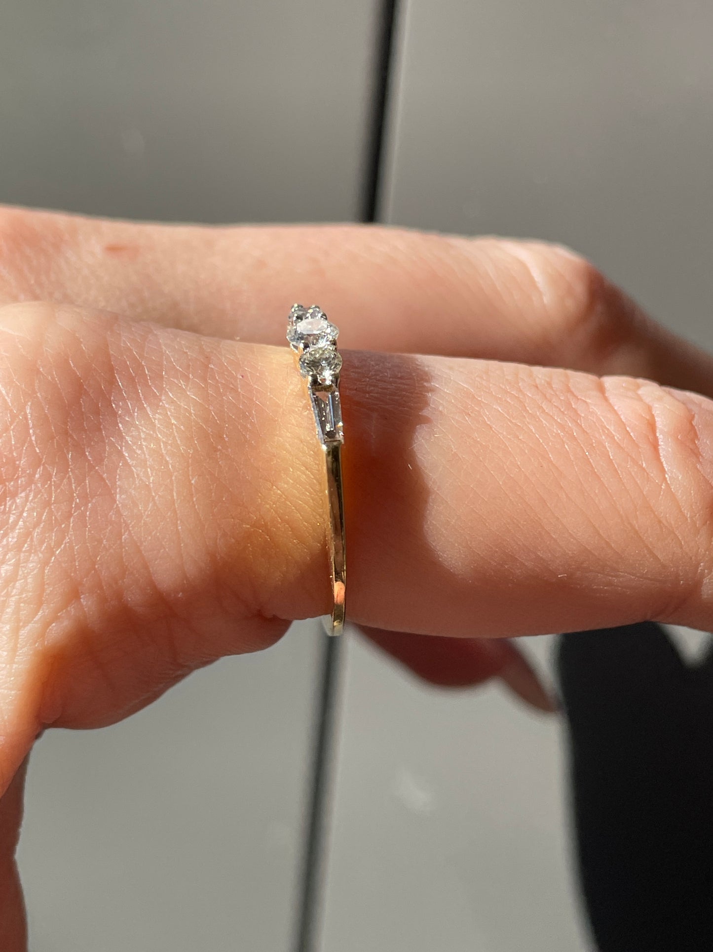 Vintage yellow 14K approx .54 ctw baguette and round diamond ring, size 7.25