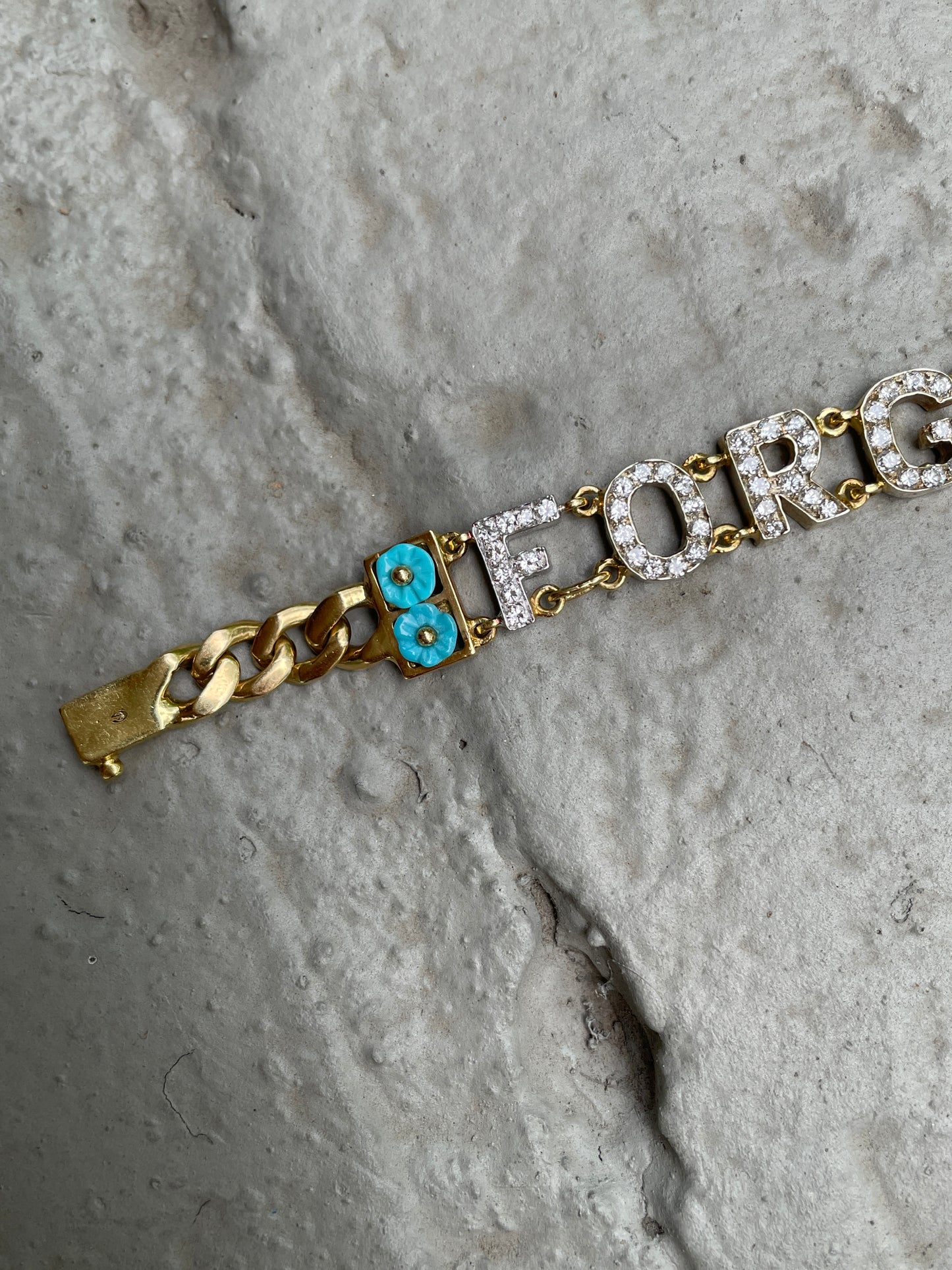 Vintage Yellow 18K turquoise and diamond Forget Me Not bracelet