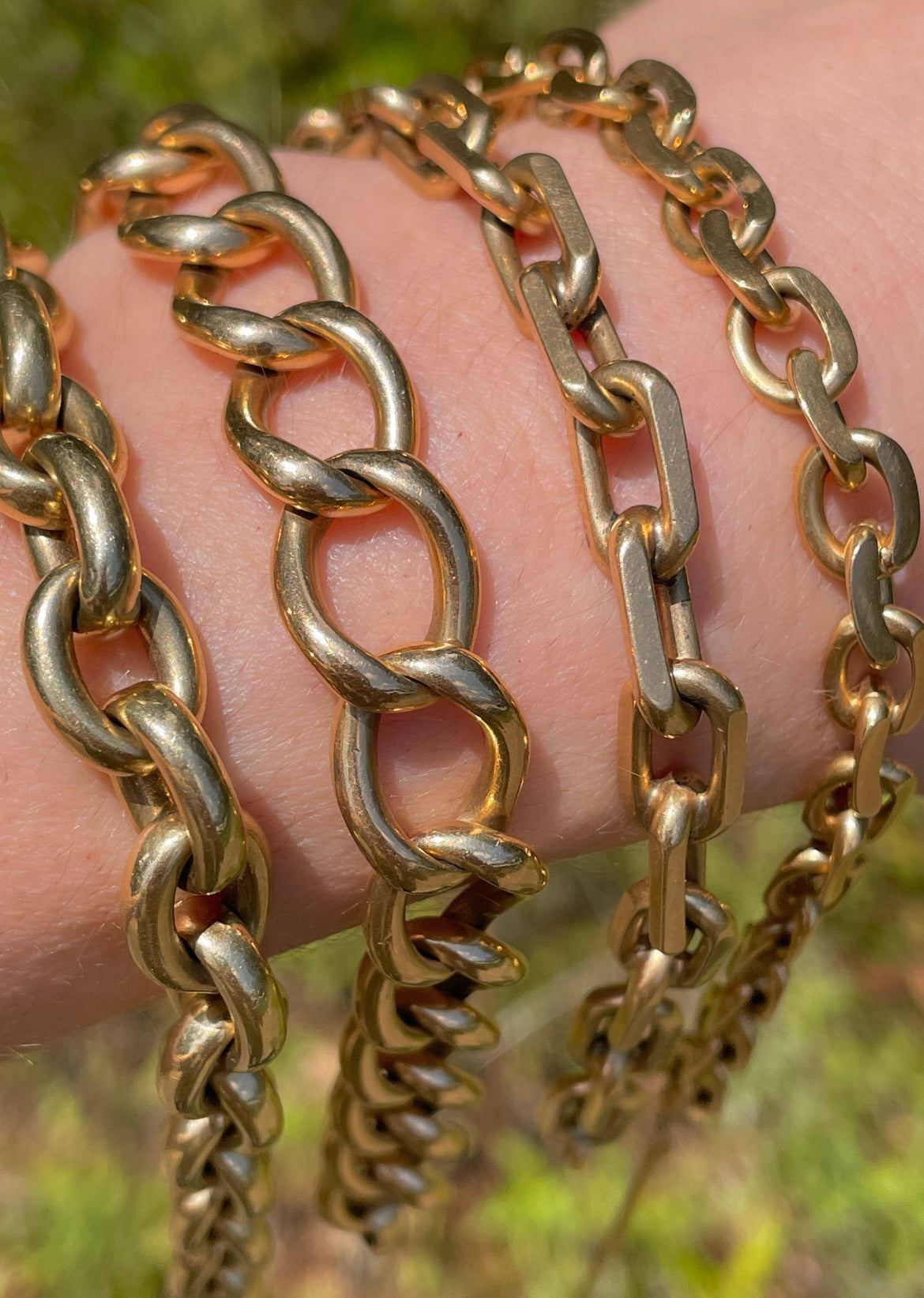 Vintage yellow 14K solid biker link bracelet, 7.5 inch and sizable