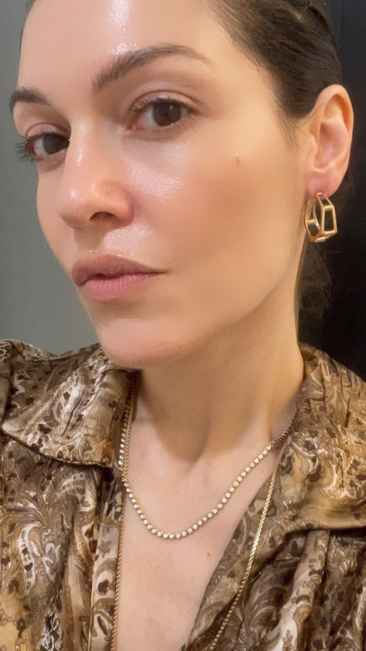 Vintage yellow 14K ribbed bar angled hoop earrings