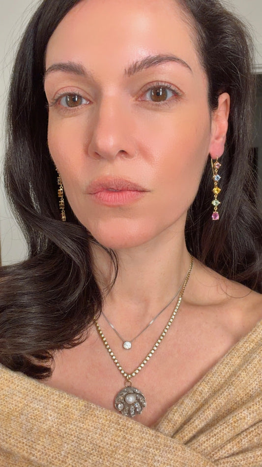 Yellow 18K approx 6.5ctw multicolored natural sapphire drop earrings