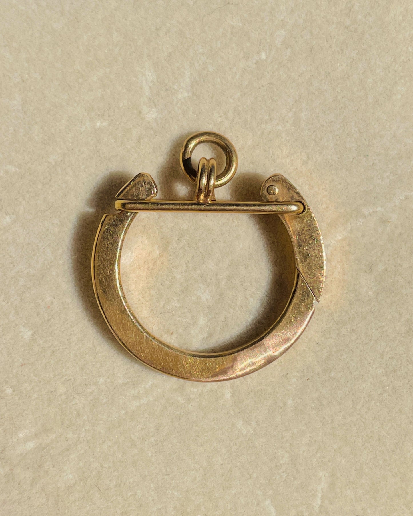 Vintage rosy yellow 18K gold large circular charm holder, 1.25 inch long