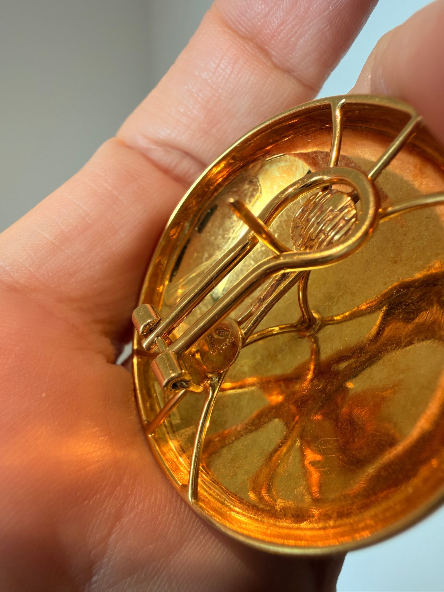 Vintage yellow 18K hammered disc statement earrings